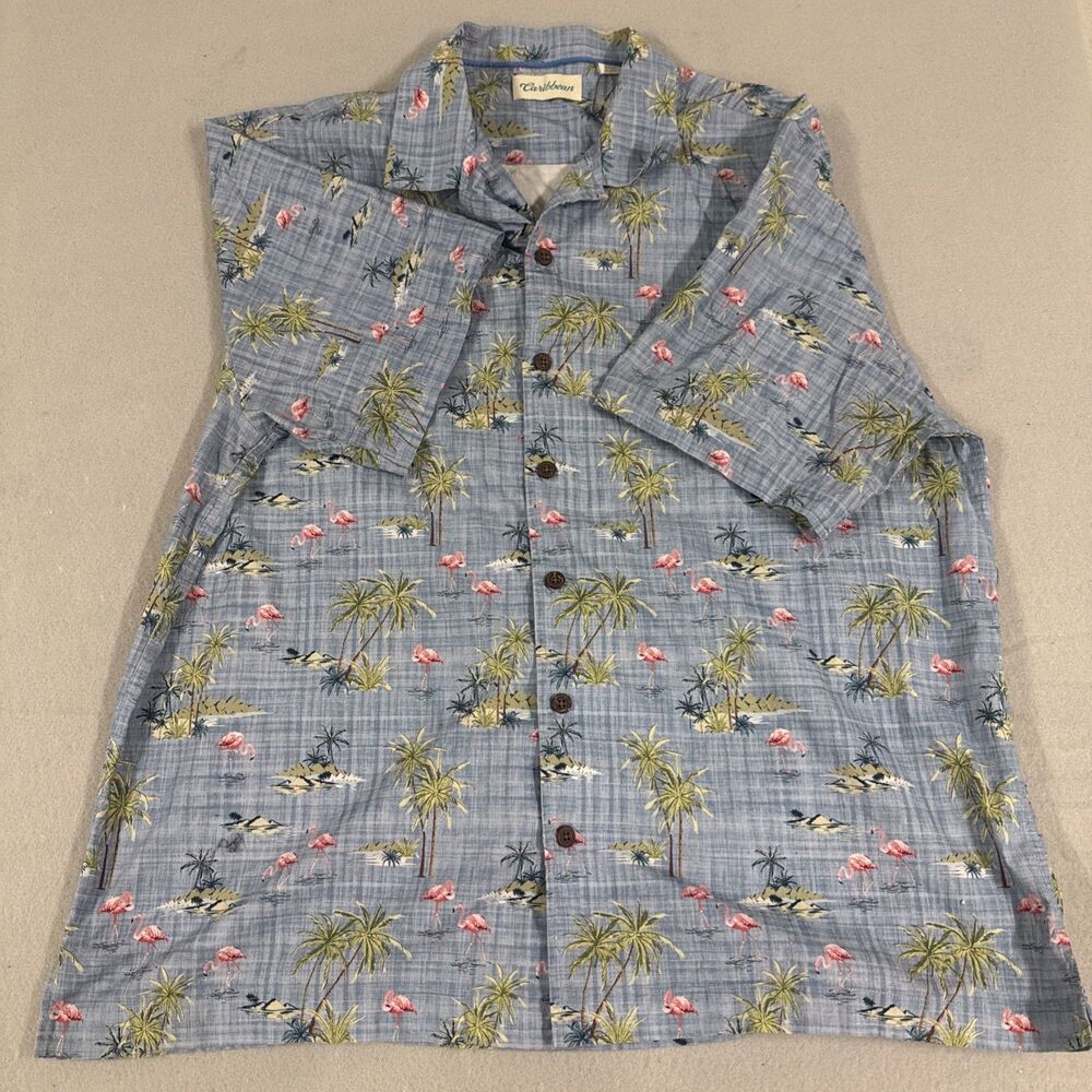 Caribbean mens XL Shirt tropical beach pink flamingos beachy